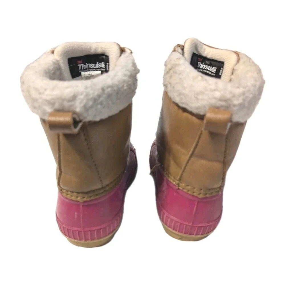 Gap Kids Girl 7/8T Waterproof Duck Boots 3M Thinsulate 200g Hook Loop Brown Pink